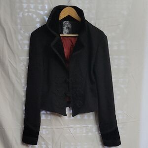 Black Women's Cropped Decorative Toggle Jacket